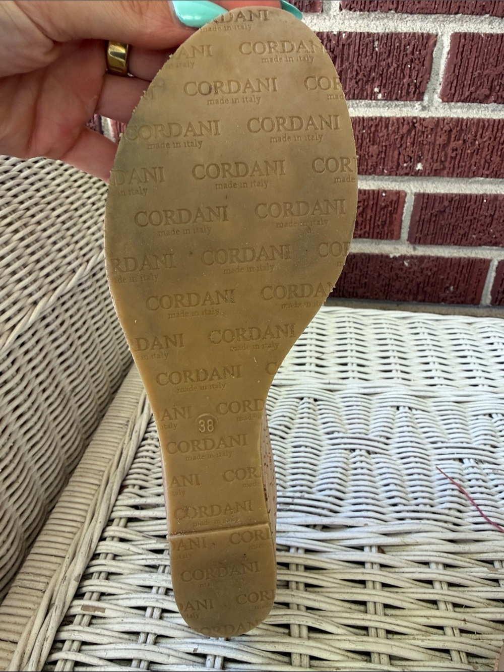 Cordani Chocolate Brown Woven Cork Wedge Slides - Picture 6 of 6